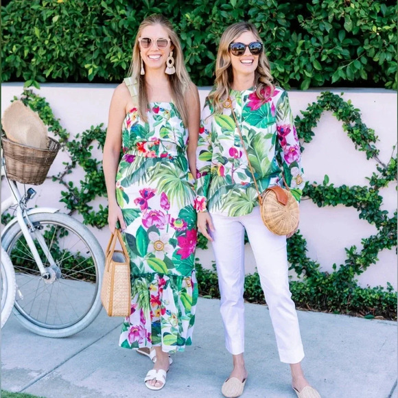 Persifor Clementine Ruffled Midi Tropical Floral Sleeveless Dress size Large - Picture 1 of 13